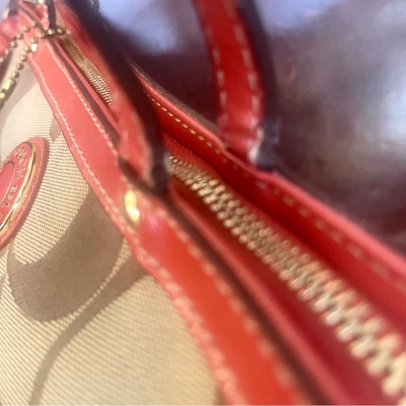 Coach Monogram Logo Printed Canvas Patent Leather Trimmed Medium Size Tote Bag - Picture 11 of 12